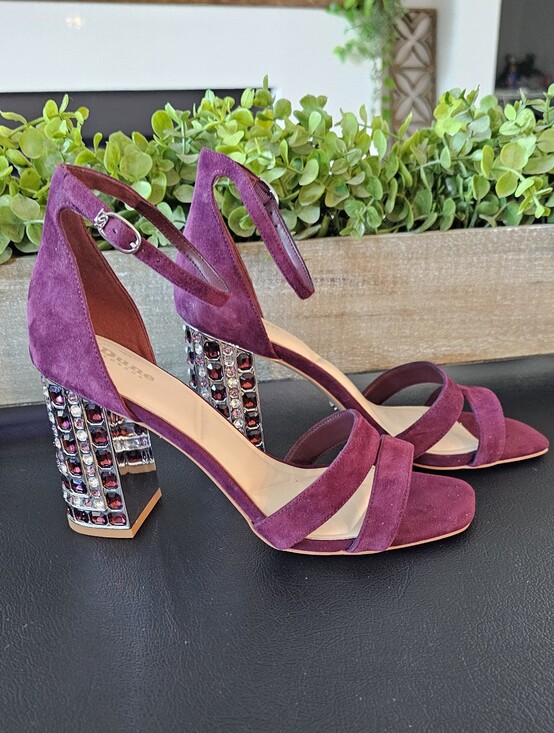 Dune London Shoes - Dune London Plum Suede Gem-Embellished Block Heel Shoes Sandals Women's Sz 9